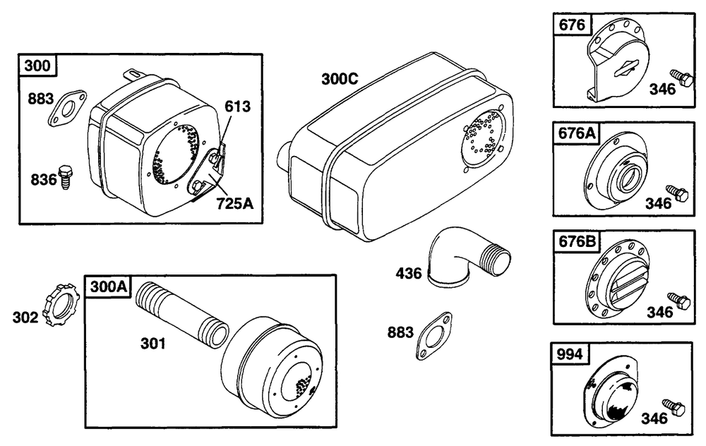 Muffler Grp Diagram and Parts List for 252707-0135-XX  Briggs and Stratton Engine